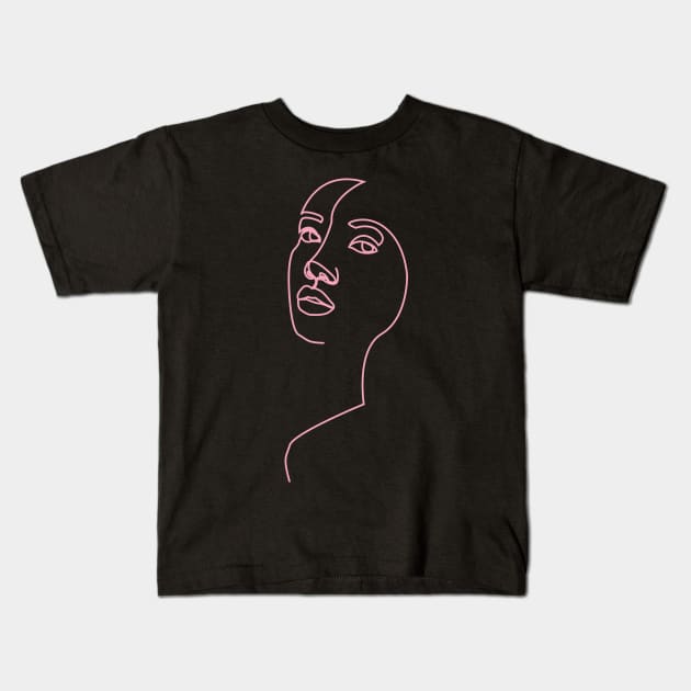 One Line Digital Art - Black pink Kids T-Shirt by Teephical